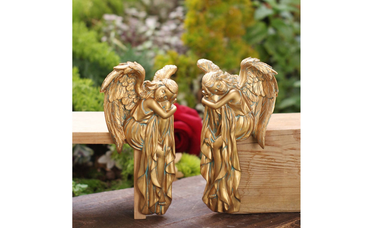 2 Pieces Angel Figurine Detailed Feathers Heavenly Protector Statue Handcrafted Cherub Ornament for Door Frame