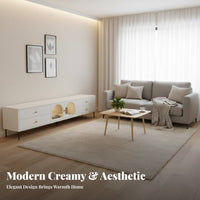 Modern Minimalist Design TV Cabinet and Coffee Table Set Creamy White Finish TV Stand and Coffee Table Set Floor-Standing Living Room Furniture Arched Door Feature for Apartment Dwellers, Homeowners, Young Adults, Lounge Area, Bedroom