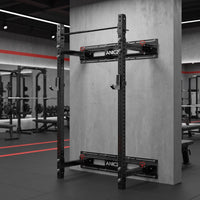 Wall-Mounted Squat Rack Space-Saving Folding Squat Rack Compact Fitness Equipment for Home Gym Owners, Strength Training