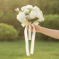 Silk Bridal Bouquet with Ribbon Romantic Wedding Bouquet with Ribbon Elegant Flower Bunch Lightweight for Brides, Bridesmaids, Weddings, Marriage Registration