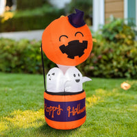 Inflatable Pumpkin Ghost Outdoor Inflatable Ghost with Pumpkin Light Lighted Illuminated for Yard, Lawn, Porch