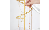 Gold-Toned Jewelry Stand with Spiral Branch Decorative Necklace Holder with Round Base Metal Necklace Holder Countertop for Vanity, Dresser, Bedside Table