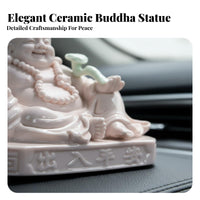 High-End Laughing Buddha Car Ornament Creative Design Ceramic Maitreya Buddha Statue Symbol of Luck and Prosperity Good Fortune Charm for Buddhists, Essence Ual Individuals, Homeowners, Vehicle Interior, Desktop, Meditation Space, Living Room