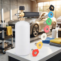 Car Cleaning Kit with Spray Bottle and Soap Dispenser, 7 Piece Car Wash Foam Sprayer and Foam Lance, Alloy Quick Release Set, 16.5cm Length