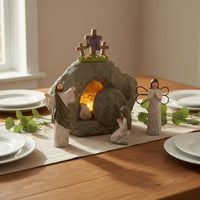 Hand-Painted Empty Tomb Decoration Set Light-Up Jesus Resurrection Scene Set LED Illuminated He Is Risen Decoration Resin Craftsmanship for Christians, Living Room, Church