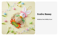 Easy to Hang Easter Bunny Straw Hat Decoration Handmade Design Straw Hat Rabbit Ornament Rustic Easter Wall Hanging With Bow for Children, Classroom