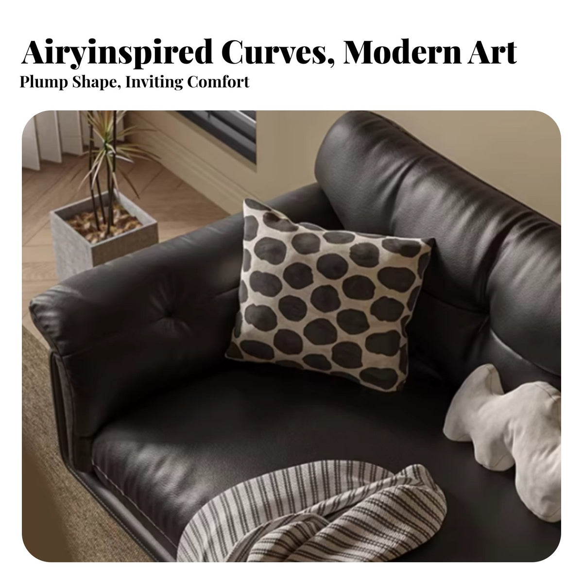3-Seater pillowy Couch Genuine Leather Sofa Vintage design Living Room Seating for Apartment Dwellers, Design aficionados, Lounge Area, Office, Bedroom