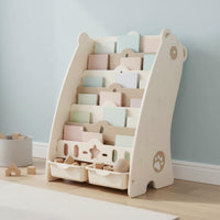 Child-Friendly Height Toddler Bookshelf Organizer Safe Rounded Edges Toddler Book and Toy Organizer Anti-Tip Design Multi-Compartment Storage Cabinet Easy Assembly for Toddlers, Playroom
