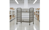Folding Utility Cart with Wheels Foldable Two Tier Rolling Cart Space Saving for Vendors, Snack Counters