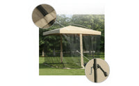Cantilever Umbrella with Offset Mesh Patio Umbrella with Mesh Screen Hanging for Backyard, Garden