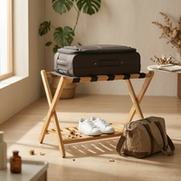 Bamboo Luggage Rack with Shelf Space-Saving Furniture Heavy-Duty for Guests