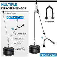 360-Degree Rotating Home Gym Pulley System Silent Pulley System with Tricep Rope Smooth Cable Machine Attachment Kit Heavy-Duty for Athletes