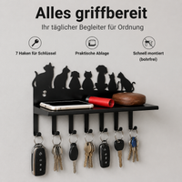 Metal Key Holder Anthracite, Key Board with Storage and 7 Hooks, Modern Carbon Steel Key Board for Entryway