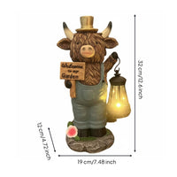 Highland Cow Lantern Decor Outdoor Display Welcome Light Statue Textured Base