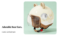 Cute Animal Ears Helmet 3C Certified Cute Bear Ear Helmet Windproof Impact-Resistant Headwear for Women, Cold Weather