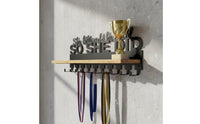 Upgrade Version Medal Rack with Hooks Sturdy Metal Award Display Shelf