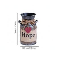 Galvanized Milk Can Vase Heart-Shaped Tag Home Decor Weathered