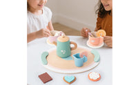 Toy Tea Set with Tray Smooth Wooden Tea Set Educational Dessert Pieces for Kids