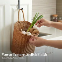 Ventilated Woven Garlic storage Breathable Woven Produce holder Rustic Design on the vertical container Space-Saving for Home Organizers, Decor lovers, Pantry, Entryway, Bathroom