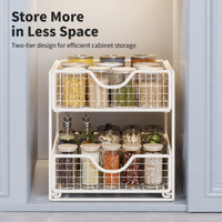 Under Sink Storage Pull Out, Metal Cabinet Organiser, White Sliding Storage for Kitchen & Bathroom, Pantry Cupboard
