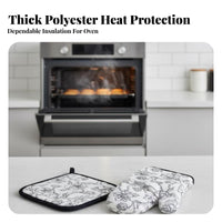 2 Pieces Oven hand protector and Pot Holder floral pattern Print Oven hand protector and Potholder Set Thickened Design Heatproof Handwear for cooks, Adults, oven-baking, Grilling