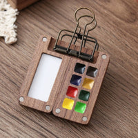 Watercolor Palette with Binder Clip Small Watercolor Palette with Clip Wooden Paint Box for Journalers