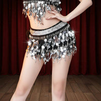 Sequined Belly Dance Hip Scarf Tasseled Tassel Waist Chain Adjustable Tie-up Design Sequin Coin Skirt for Dancers, Beginners, Stage Performance, Parties