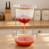 Stainless Metal & Gelatin Strainer with Stand Rust-Resistant Strainer with Mesh Bag Long-Lasting Filtering Stand Countertop for Home Cooks