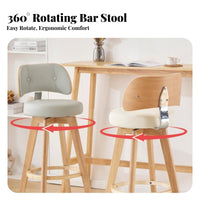 Nordic Design Upholstered Swivel Counter Chair Padded Backrest Upholstered Swivel Stool Built-in Footrest Seating Furniture Sturdy Wooden Legs for Bar Owners, Homeowners, Interior Designers, Kitchen Island, Cafe, Restaurant, Dining Room