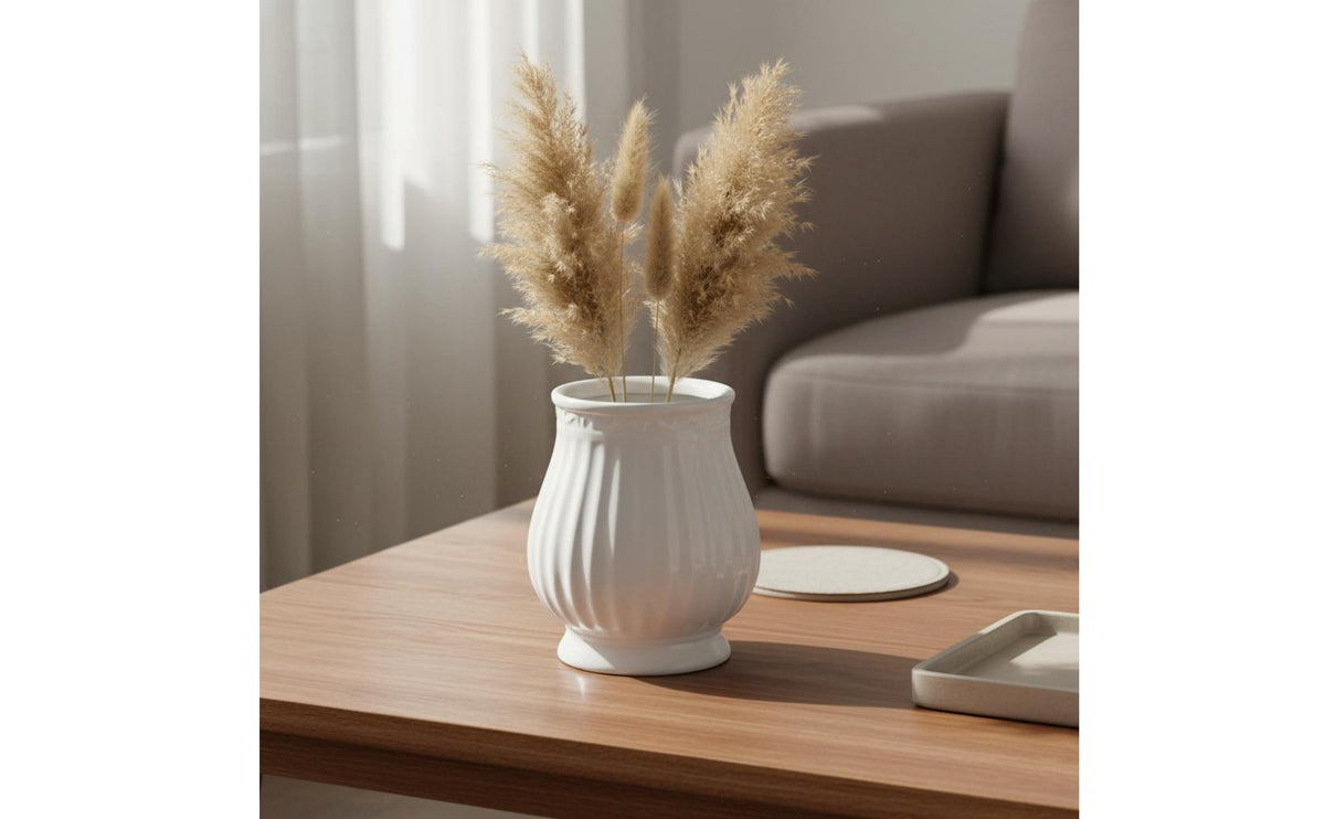 White Vase Minimalist Ceramic Look Vase for Living Room, Desktop
