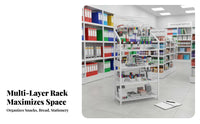 Multi-Tier Display Stand Includes Hooks Retail Shelving Unit Space Saving Snack Display Shelf for Retailers, Shop Owners, Commerce Shows, Pantry