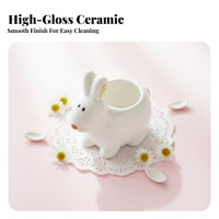 Ceramic Egg Cup Embossed Details Ceramic Bunny Egg Cup High-Temperature Fired Tableware for Kids