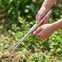 Stainless Steel Hand Rake, Rust-Free Garden Tool for Plants & Flower Beds, Stable Integrated Hand Rake for Soil Cultivation, Polished Silver