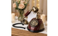 Mahogany Finish Message Recorder Phone Gold-Tone Hardware Vintage Rotary Telephone Metal Accents Decorative Filigree Telephone