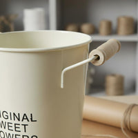 Metal Bucket Vase Multifunctional Tin Flower Pot Wooden Handles Rustic Metal Bucket for Desktop, Living Room