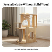 Solid Wood Cat Perch with Space Capsule Sturdy Construction Wooden Cat Perch with Scratching Posts Easy Assembly Pet Furniture Natural Material for Indoor, Living Room, Bedroom, Home
