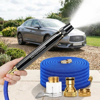 Garden Hose with High Pressure Alloy Nozzle for Car Cleaning, Long Spray Wand with Foam Lance for Car Wash, Easy to Use Tap Water, 4-Piece Set