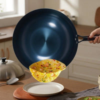 Stir Fry Cast Iron Wok Induction Hob Pan, Heavy Duty Wok with Lid and Spatula Set, Flat Bottom Fry Pan for Induction Hob, Wooden Handle Grip