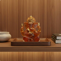 Retro Design Resin Elephant God Figurine Gold Accents Ganesha Statue Artisanal Look Indian God Sculpture for Meditation Room, Mindfulness Studio, Office Desk, Car Dashboard