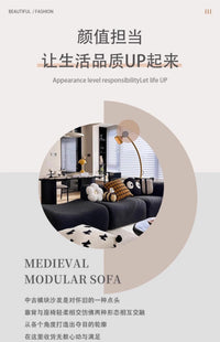 北欧轻奢侘寂风设计师款黑色羊羔绒布艺法式中古模块极简组合沙发
