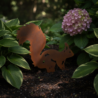 Rusty Squirrel Silhouette Garden Stake Metal Animal Yard Art Decoration