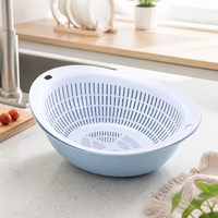 Small Colander and Bowl Set, Double Layer Rice Strainer, PP Kitchen Strainer for Washing Vegetables & Fruit, 34x29x11cm