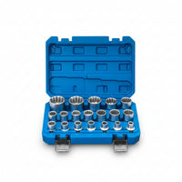 19 Pieces Serrated Socket Set with Case 12-Point Serrated Socket Set Metric Sockets for Amateur Mechanics, Garage, Workshop