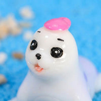 Sea Lion Desk Decor, Mini Resin Animals Ocean Animal Desk Decor, White and Lavender Miniature Figurine, Asian Inspired Desktop Decoration