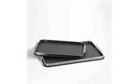 Leather Tray with Metal Frame Textured Rectangular Tray with Handles for Coffee Table