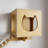 Solid Wood Feline Perch Wall-Mounted Condo with Bed, Indoor Activity Perch for Felines, Space Saving Living Room Furniture and Scratching Surface