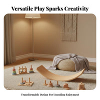 Solid Wood Construction Wooden Balance Board Educational Kids Wobble Board Versatile-Ended Play Child-Centered Balance Toy Strong Load-Bearing for Toddlers, Adults, Indoor, Exercise, Stretching