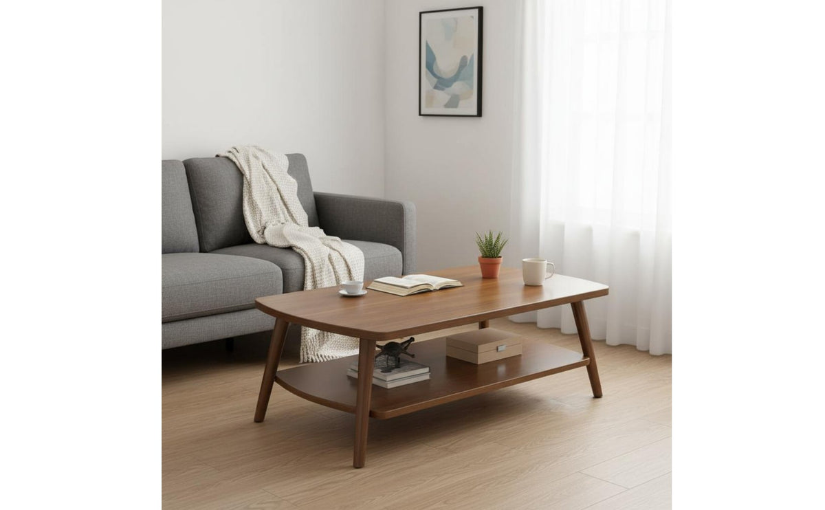 Space Saving Modern Minimalist Tea Table Thickened Tabletop Modern Coffee Table Sturdy Wood Legs Easy to Clean for Renters, Small Areas, Bedroom