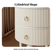 Curved Corners Fluted Drawer Nightstand Modern Aesthetic Round Fluted 2-Drawer Cabinet Spacious Storage Bedside Table Scratch-Resistant Top for Homeowners, Apartment Dwellers, Interior Designers, Living Room, Small Areas, Home Office