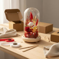 Good Luck Charm DIY Fortunate Cat Cloche Kit Beginner Friendly Beckoning Cat Preserved Flower Display LED Lights Maneki-Neko Light-up Dome for Crafters, Beginners, Team Building Activity, Shop Opening Gift, Office Decor
